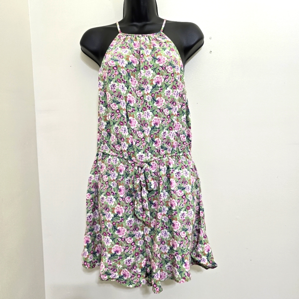 BEBOP size Large Sleeveless Floral Print Romper Ditsy Cottagecore Green